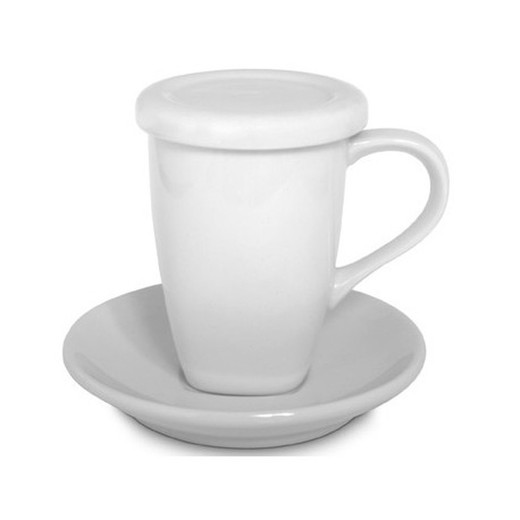 Mug de cerámica 0,30L. Blanco con plato y tapa