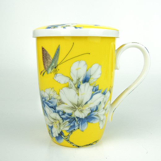 Mug de cerámica 0,50L. Flores amarilla