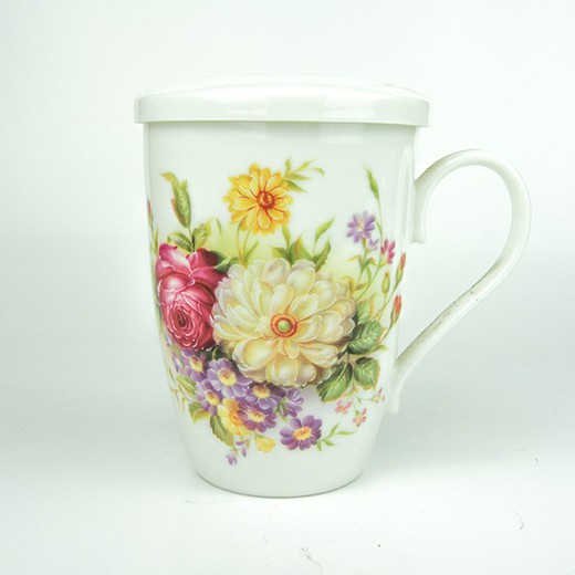 Mug de cerámica 0,50L. Flores blanca