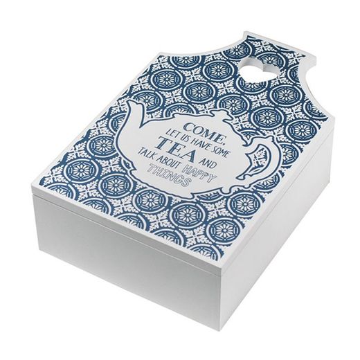 Caja Madera para Té 4 blanca azul