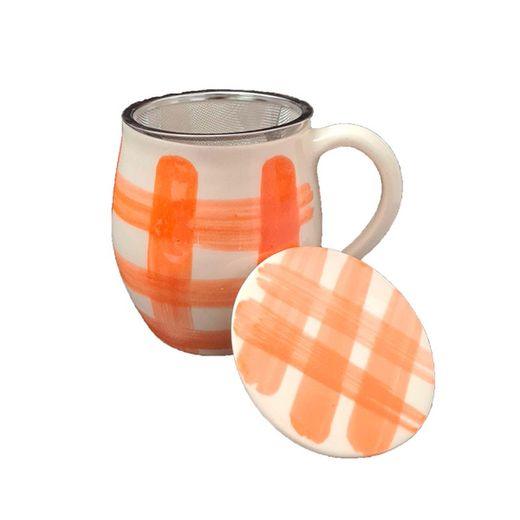 Mug de cerámica 0,30L. Cuadros Naranja