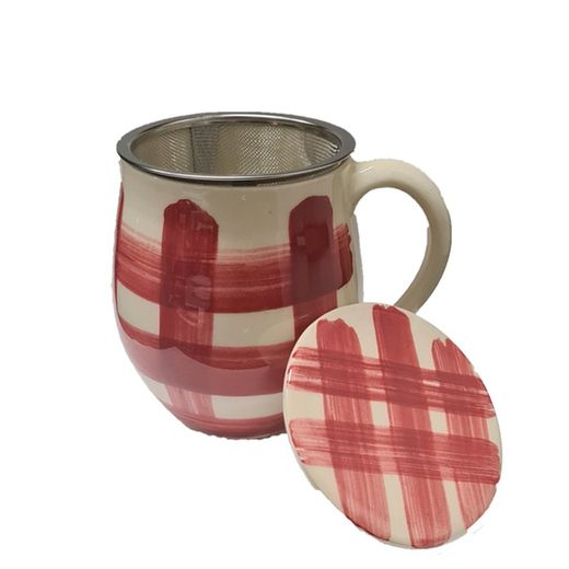 Mug de cerámica 0,30L. Cuadros granate